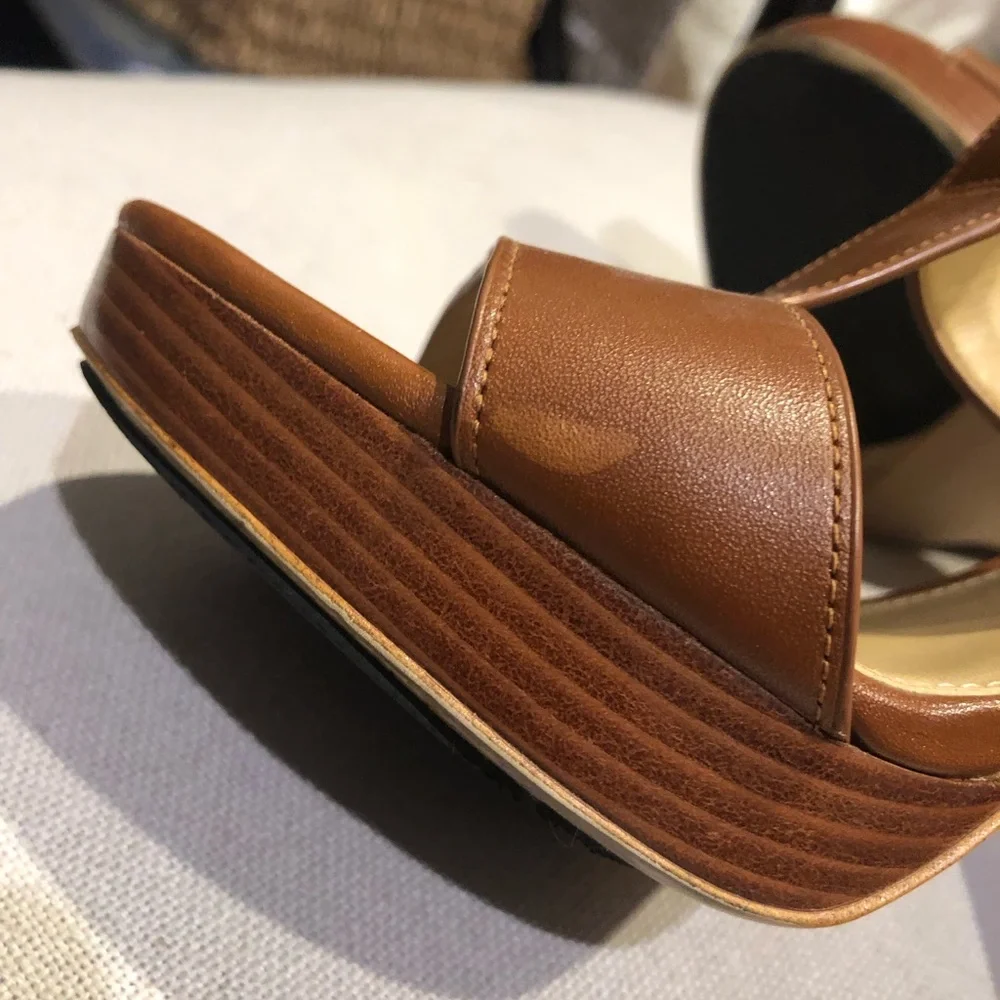 Michael Kors Tan Leather Block Heel Sandals